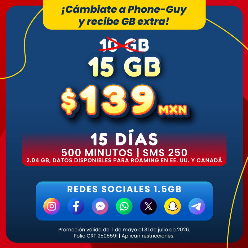 Promo Portabilidad Telefonía celular - 10GB - 15 días - eSIM QR - Ilimitado