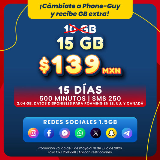 Promo Portabilidad Telefonía celular - 10GB - 15 días - eSIM QR - Ilimitado