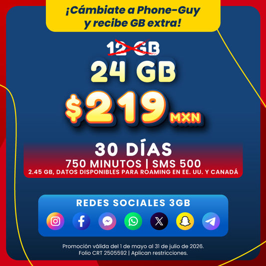 Promo Portabilidad Telefonía celular - 12GB - 30 días - eSIM QR - Ilimitado