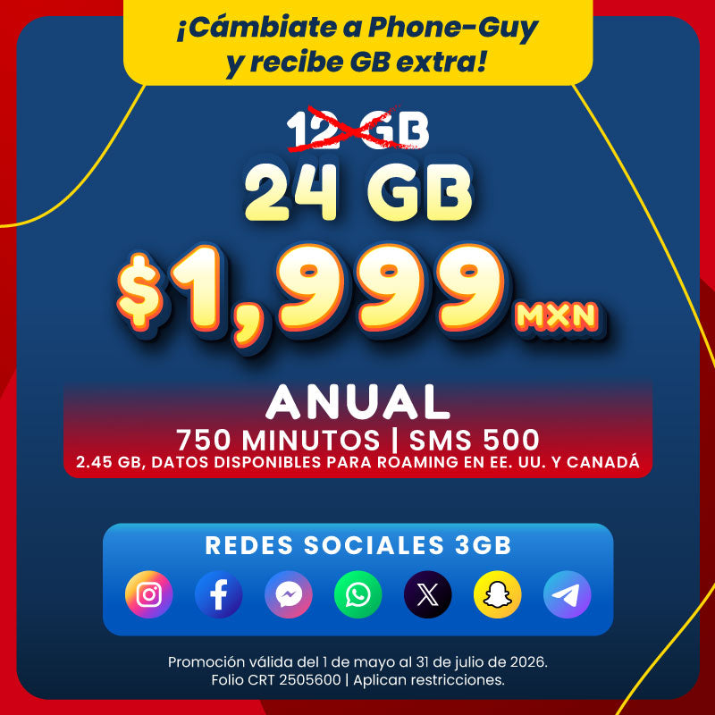 Promo Portabilidad Telefonía celular - 12GB Anual - eSIM QR - Ilimitado