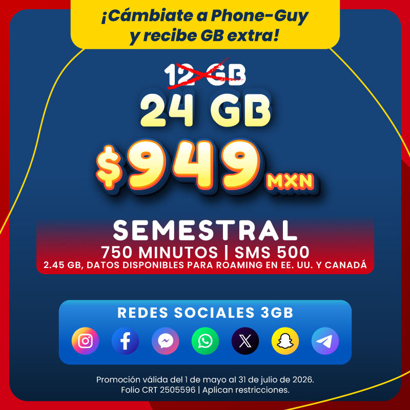 Promo Portabilidad Telefonía celular - 12GB Semestral - eSIM QR - Ilimitado
