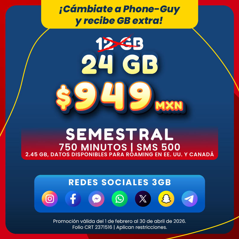 Promo Portabilidad Telefonía celular - 12GB Semestral - eSIM QR - Ilimitado