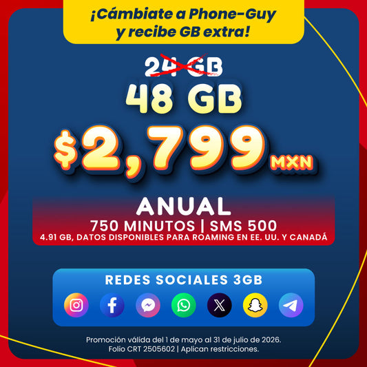 Promo Portabilidad Telefonía celular - 24GB Anual - eSIM QR - Ilimitado