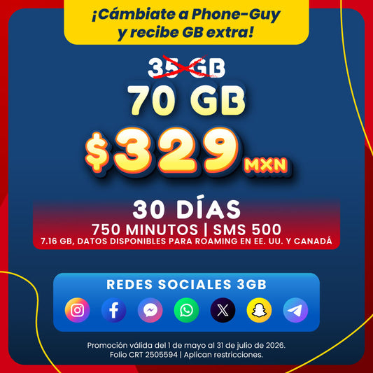 Promo Portabilidad Telefonía celular - 35GB - 30 días - eSIM QR - Ilimitado